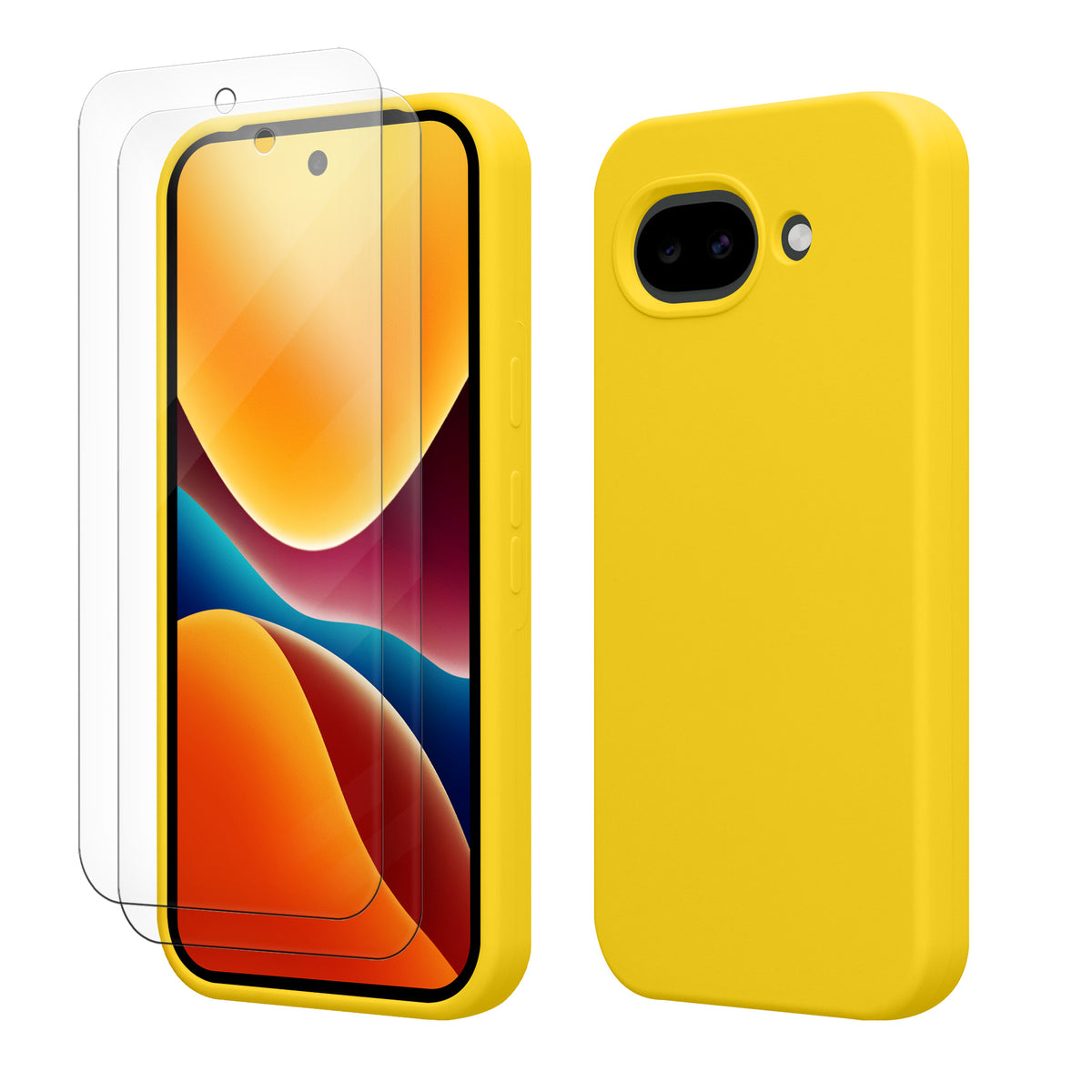 Google Pixel 10a Silikon Handyhülle + 2x Schutzglas Strahlend Gelb