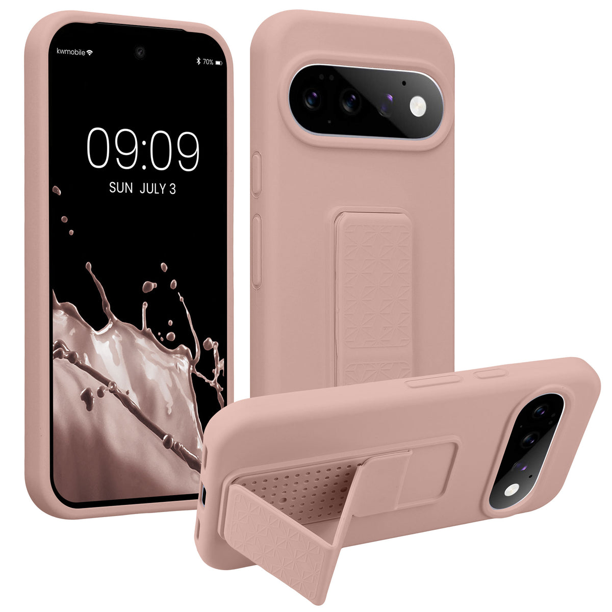 Google Pixel 11 Silikon Handyhülle mit Fingerhalter mit Ständer Altrosa