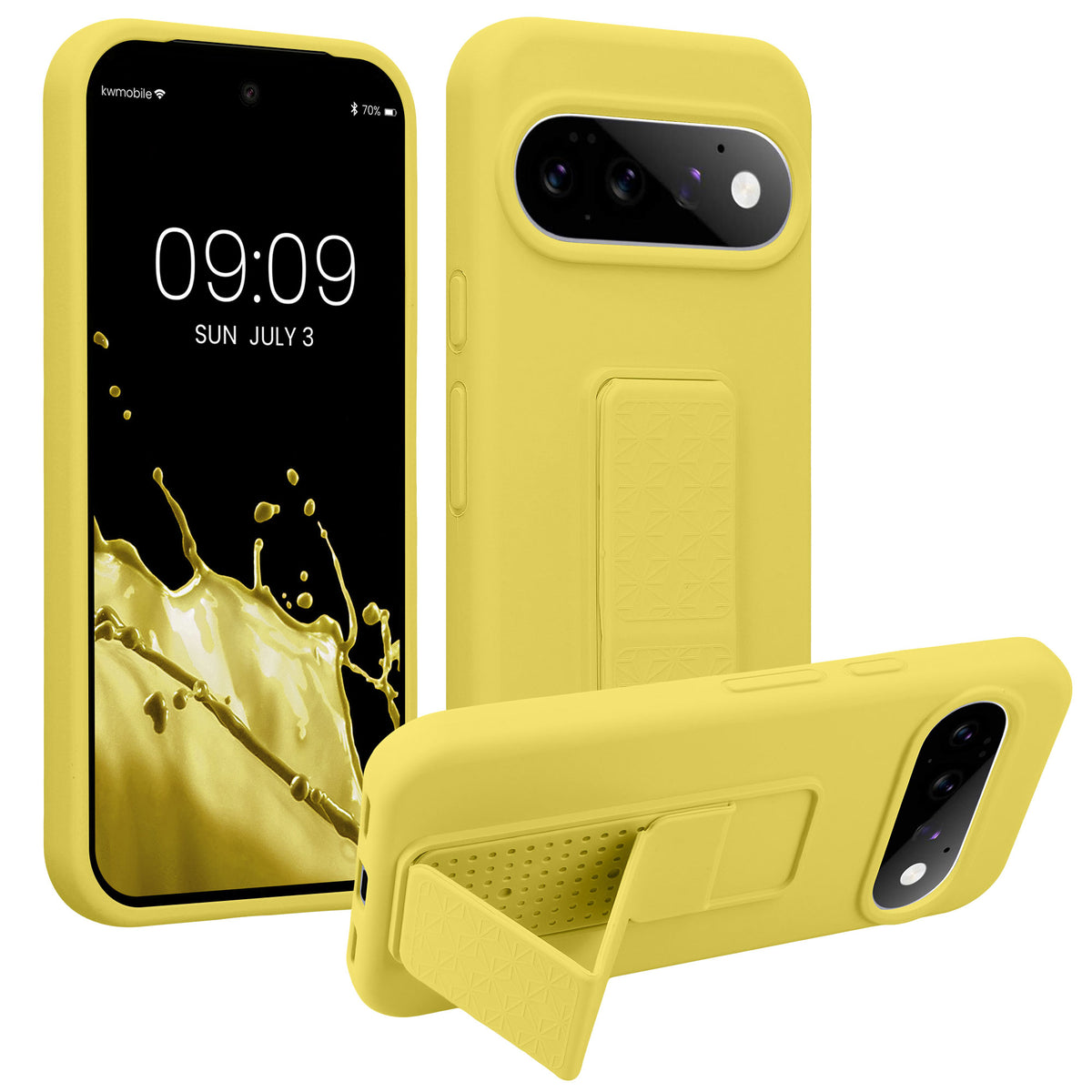 Google Pixel 11 Silikon Handyhülle mit Fingerhalter mit Ständer Strahlend Gelb