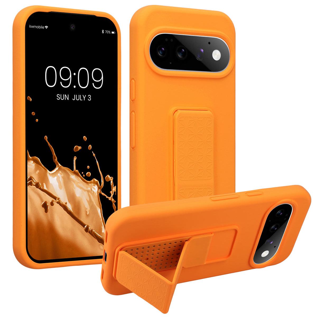 Google Pixel 11 Silikon Handyhülle mit Fingerhalter mit Ständer Fruity Orange