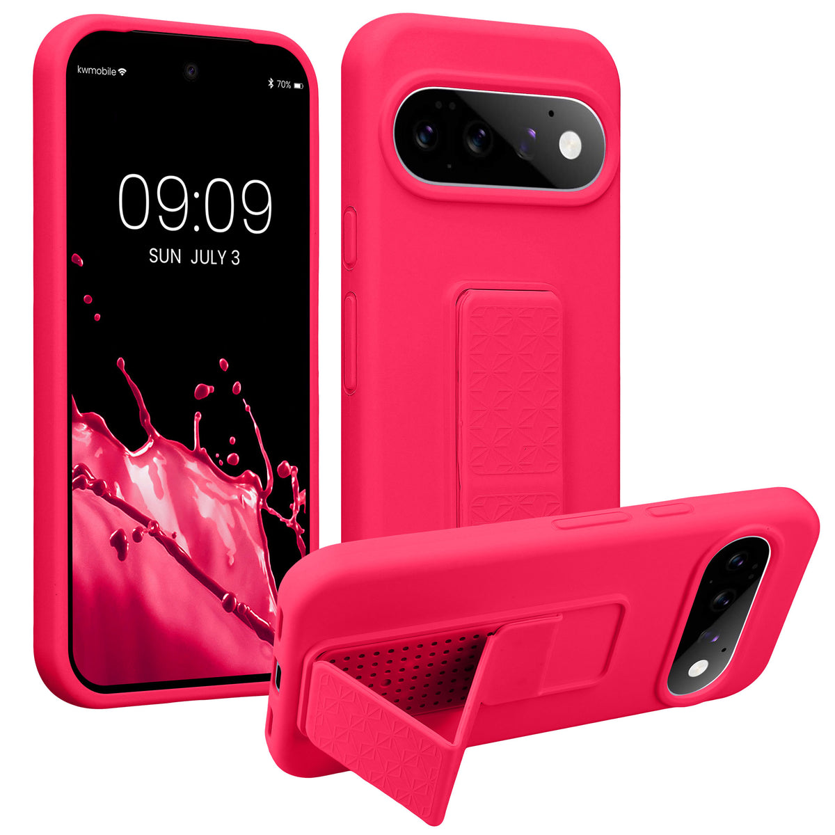 Google Pixel 11 Silikon Handyhülle mit Fingerhalter mit Ständer Neon Pink