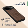kwmobile Handyhülle für Google Pixel 11 Pro Hülle Holz - Case mit TPU Bumper - Stoßfestes Hardcase - Schutzhülle Cover in Dunkelbraun Dunkelbraun Kompass