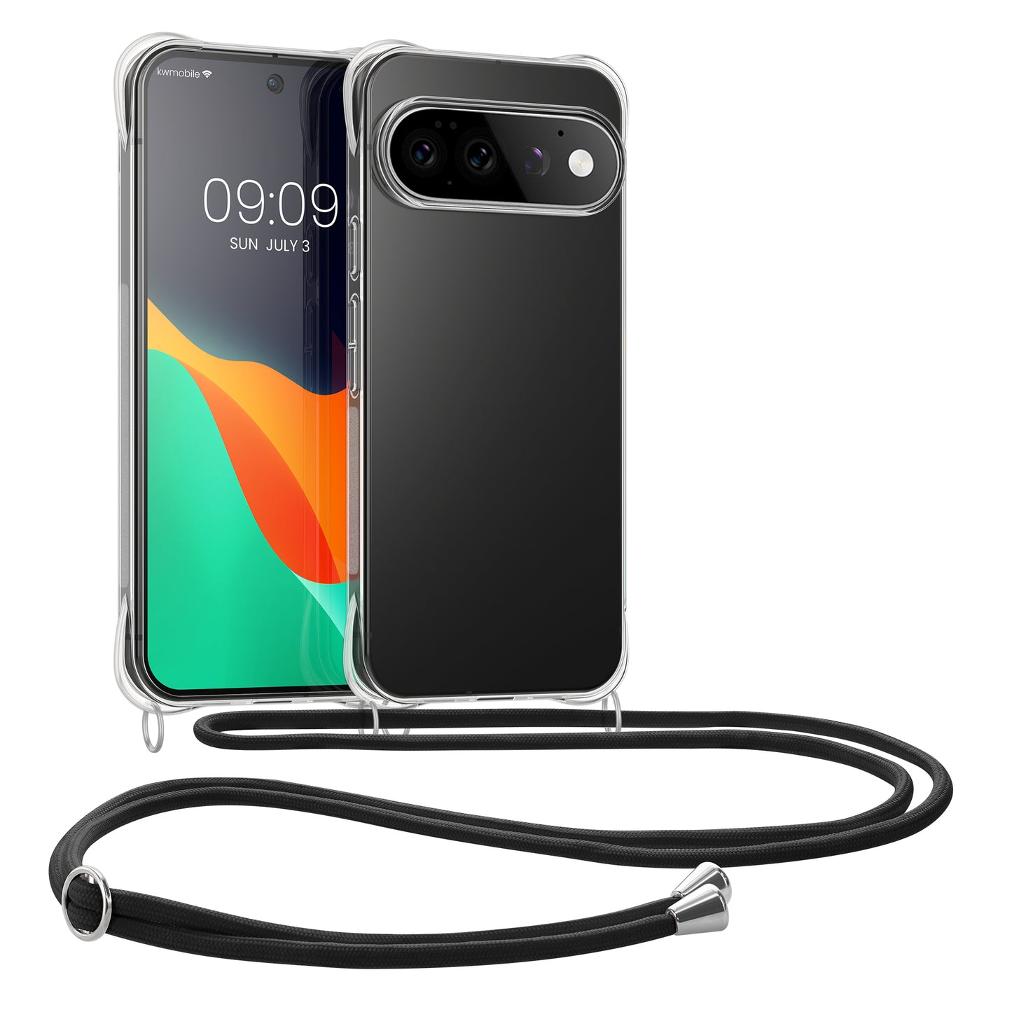 kwmobile Necklace Case kompatibel mit Google Pixel 11 Pro Hülle - Silikon Cover mit Handykette - Band Handyhülle Transparent Schwarz Transparent  [dsg01]