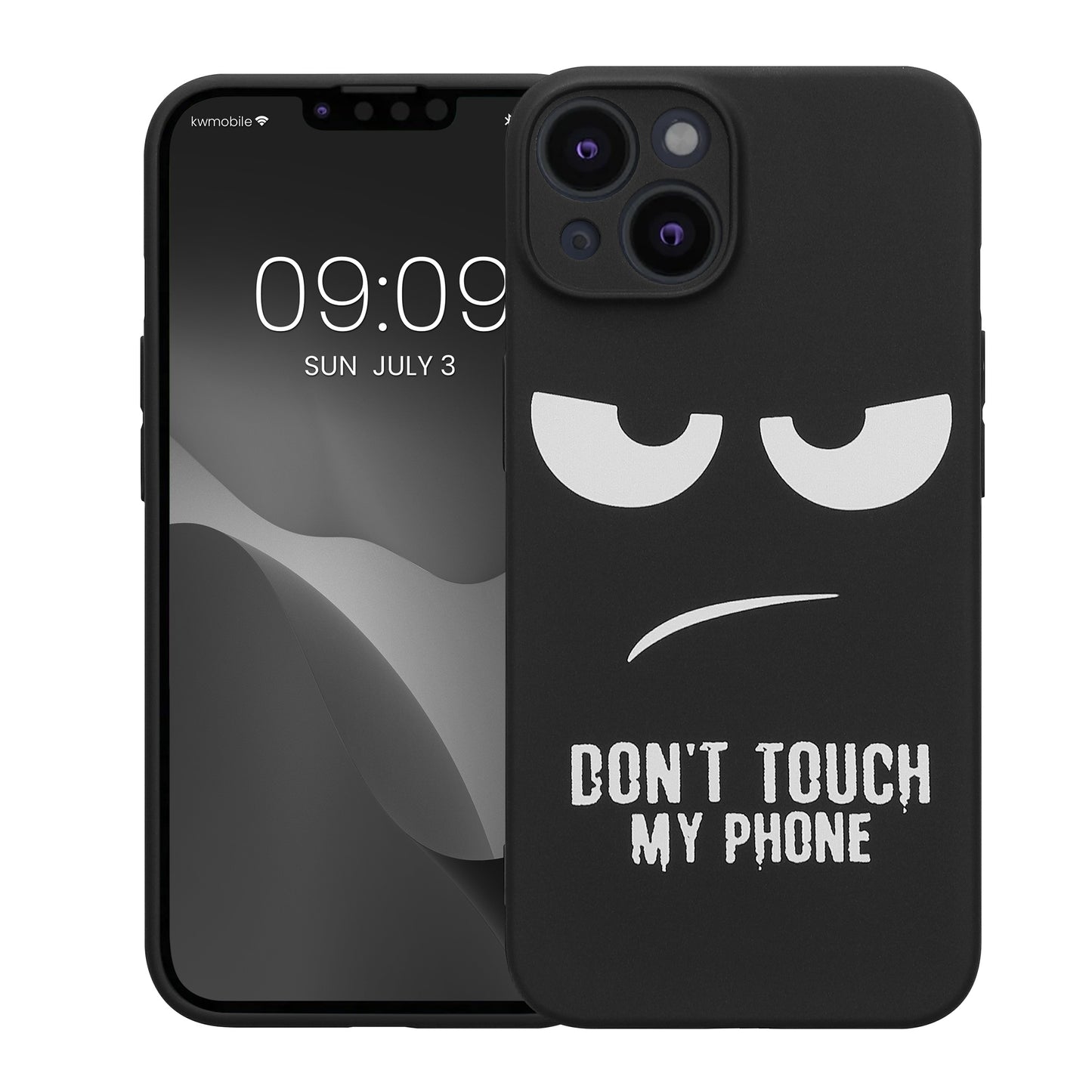 kwmobile Hülle kompatibel mit Apple iPhone 14 - Handyhülle Silikon Case - Don't touch my Phone Weiß Schwarz Weiß  [dsg01]