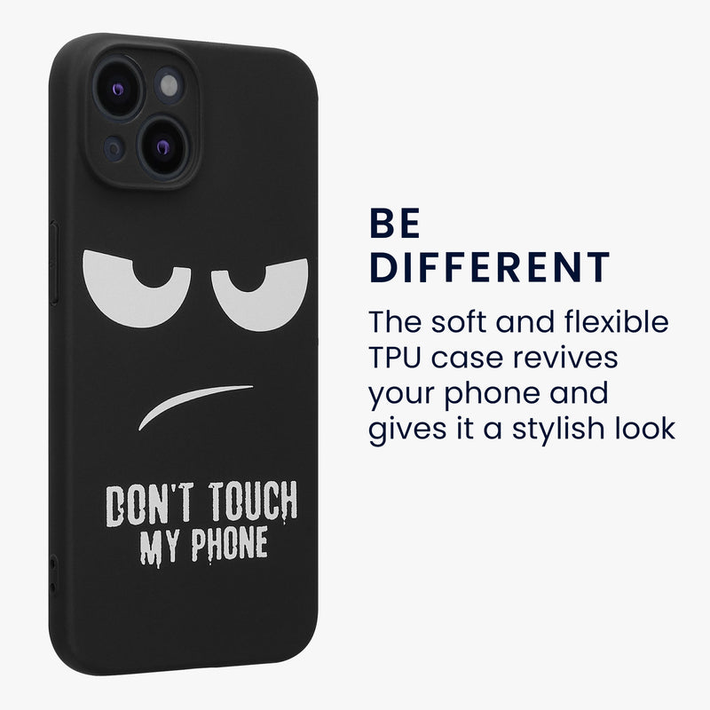 kwmobile Hülle kompatibel mit Apple iPhone 14 - Handyhülle Silikon Case - Don't touch my Phone Weiß Schwarz Weiß  [dsg01]