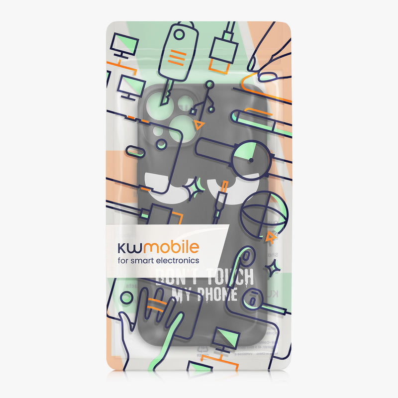 kwmobile Hülle kompatibel mit Apple iPhone 14 - Handyhülle Silikon Case - Don't touch my Phone Weiß Schwarz Weiß  [dsg01]