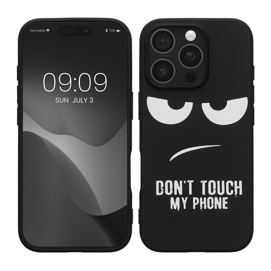 kwmobile Hülle kompatibel mit Apple iPhone 16 Pro - Handyhülle Silikon Case - Don't touch my Phone Weiß Schwarz Weiß  [dsg01]