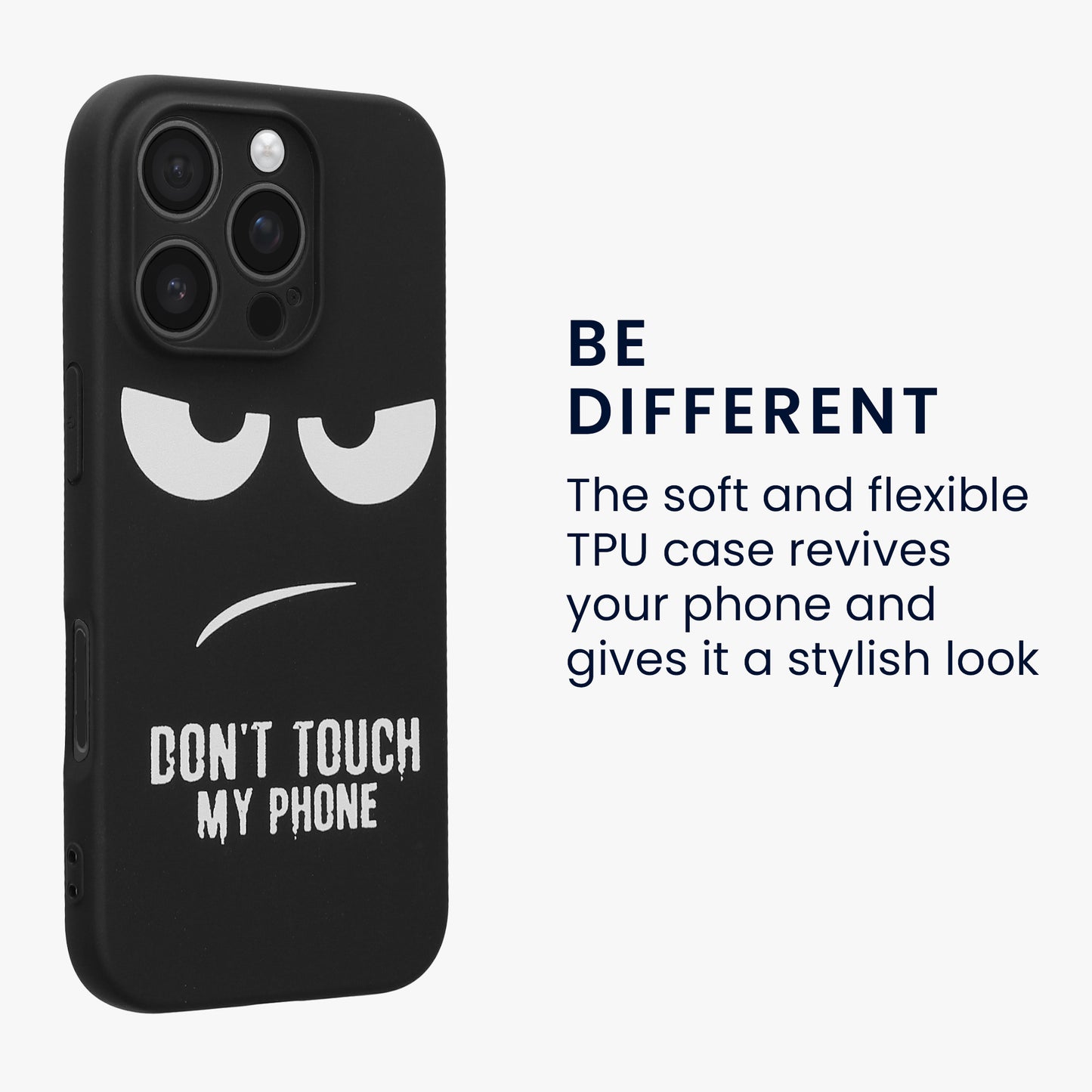 kwmobile Hülle kompatibel mit Apple iPhone 16 Pro - Handyhülle Silikon Case - Don't touch my Phone Weiß Schwarz Weiß  [dsg01]