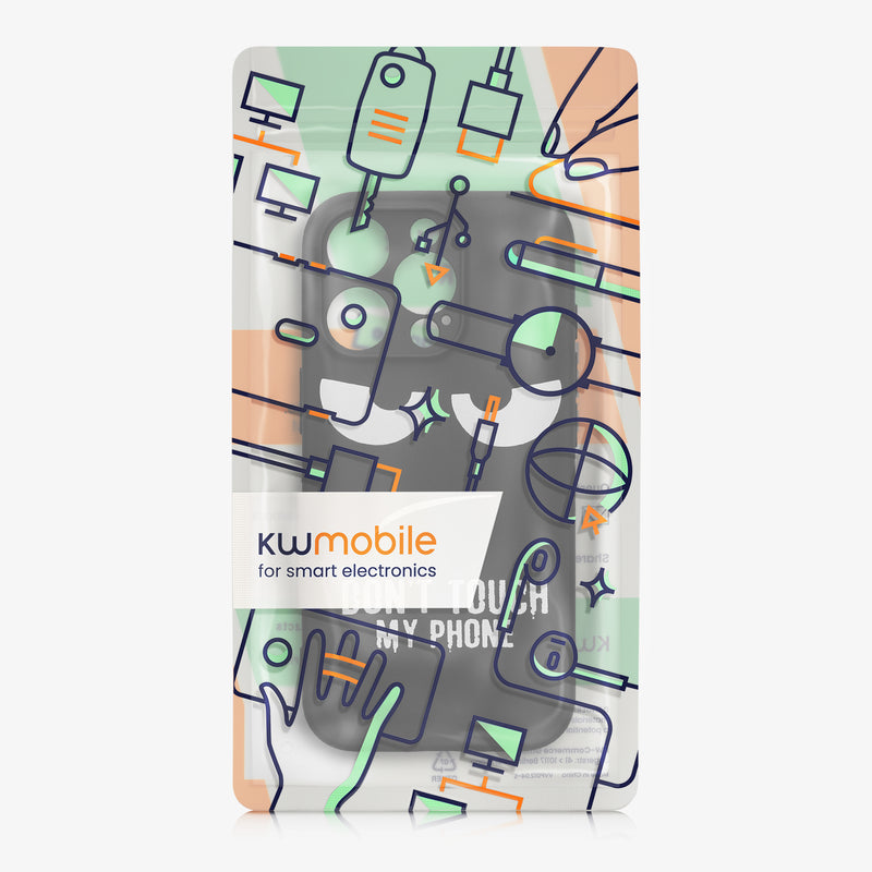 kwmobile Hülle kompatibel mit Apple iPhone 14 Pro - Handyhülle Silikon Case - Don't touch my Phone Weiß Schwarz Weiß  [dsg01]