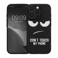 kwmobile Hülle kompatibel mit Apple iPhone 14 Pro - Handyhülle Silikon Case - Don't touch my Phone Weiß Schwarz Weiß  [dsg01]