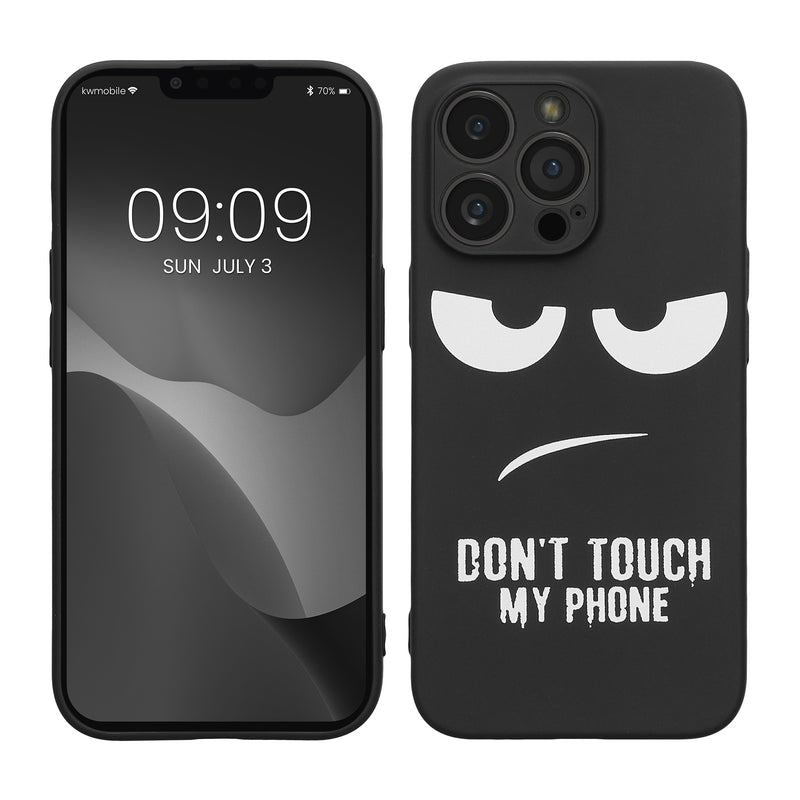 kwmobile Hülle kompatibel mit Apple iPhone 13 Pro - Handyhülle Silikon Case - Don't touch my Phone Weiß Schwarz Weiß  [dsg01]