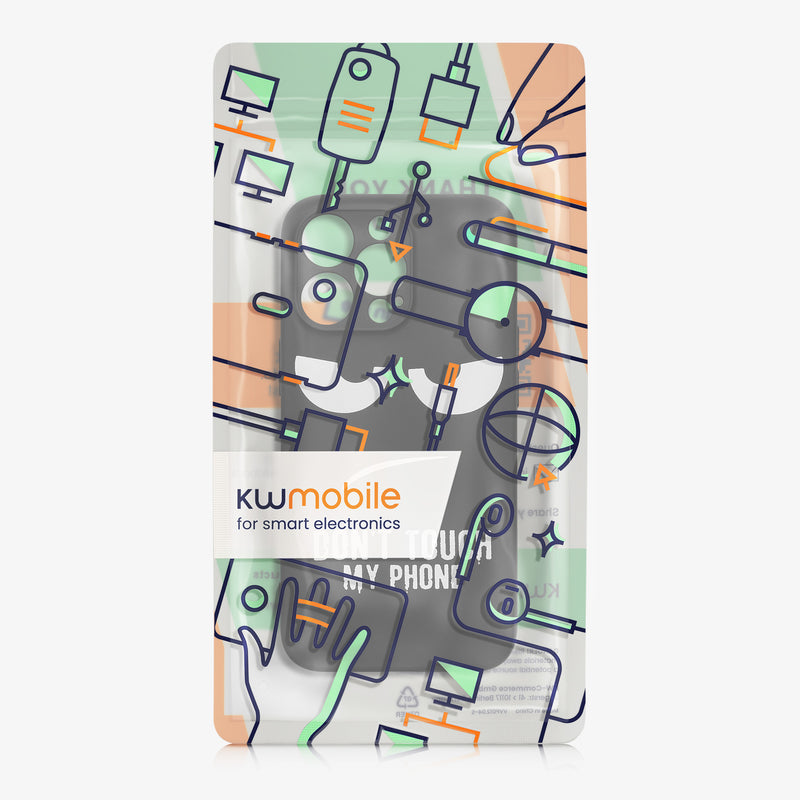 kwmobile Hülle kompatibel mit Apple iPhone 13 Pro - Handyhülle Silikon Case - Don't touch my Phone Weiß Schwarz Weiß  [dsg01]