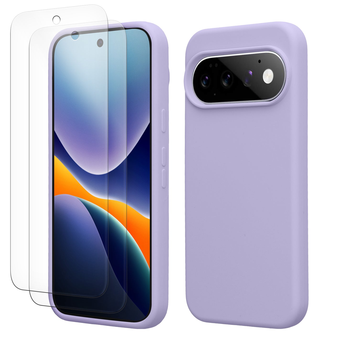 kwmobile Handyhülle mit 2x Displayschutzfolien kompatibel mit Google Pixel 11 / Pixel 11 Pro Hülle - Screen Protector aus gehärtetem Glas - kabelloses Laden - Lavendel Lavendel
