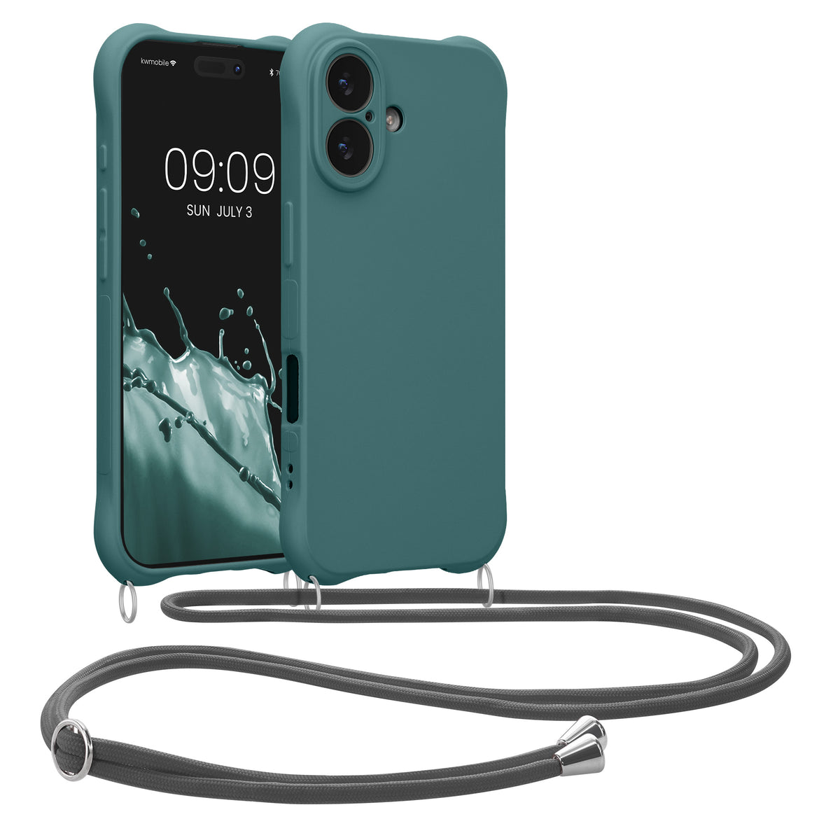 kwmobile Necklace Case kompatibel mit Apple iPhone 17 Hülle - Cover mit Kordel zum Umhängen - Silikon Schutzhülle Petrol Petrol
