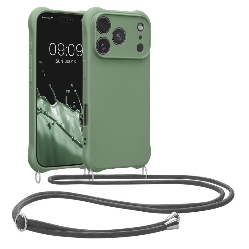 kwmobile Necklace Case kompatibel mit Apple iPhone 17 Pro Hülle - Cover mit Kordel zum Umhängen - Silikon Schutzhülle Graugrün Graugrün