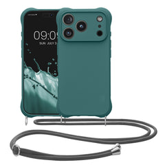 kwmobile Necklace Case kompatibel mit Apple iPhone 17 Pro Hülle - Cover mit Kordel zum Umhängen - Silikon Schutzhülle Petrol Petrol