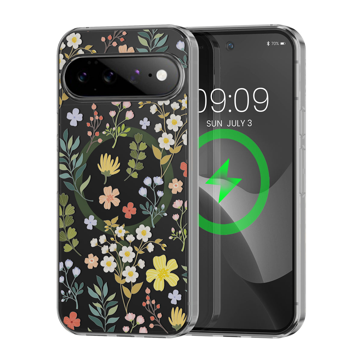 kwmobile kristallklares Hardcase kompatibel mit Google Pixel 11 Hülle - kompatibel mit MagSafe - Acryl-Hülle mit TPU Case - Zauberhafte Blumen Gelb  [dsg01]