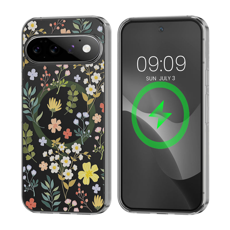 kwmobile kristallklares Hardcase kompatibel mit Google Pixel 11 Pro Hülle - kompatibel mit MagSafe - Acryl-Hülle mit TPU Case - Zauberhafte Blumen Gelb  [dsg01]
