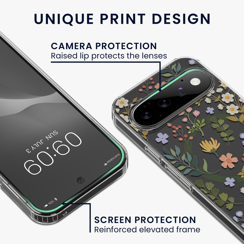kwmobile kristallklares Hardcase kompatibel mit Google Pixel 11 Pro Hülle - kompatibel mit MagSafe - Acryl-Hülle mit TPU Case - Zauberhafte Blumen Gelb  [dsg01]