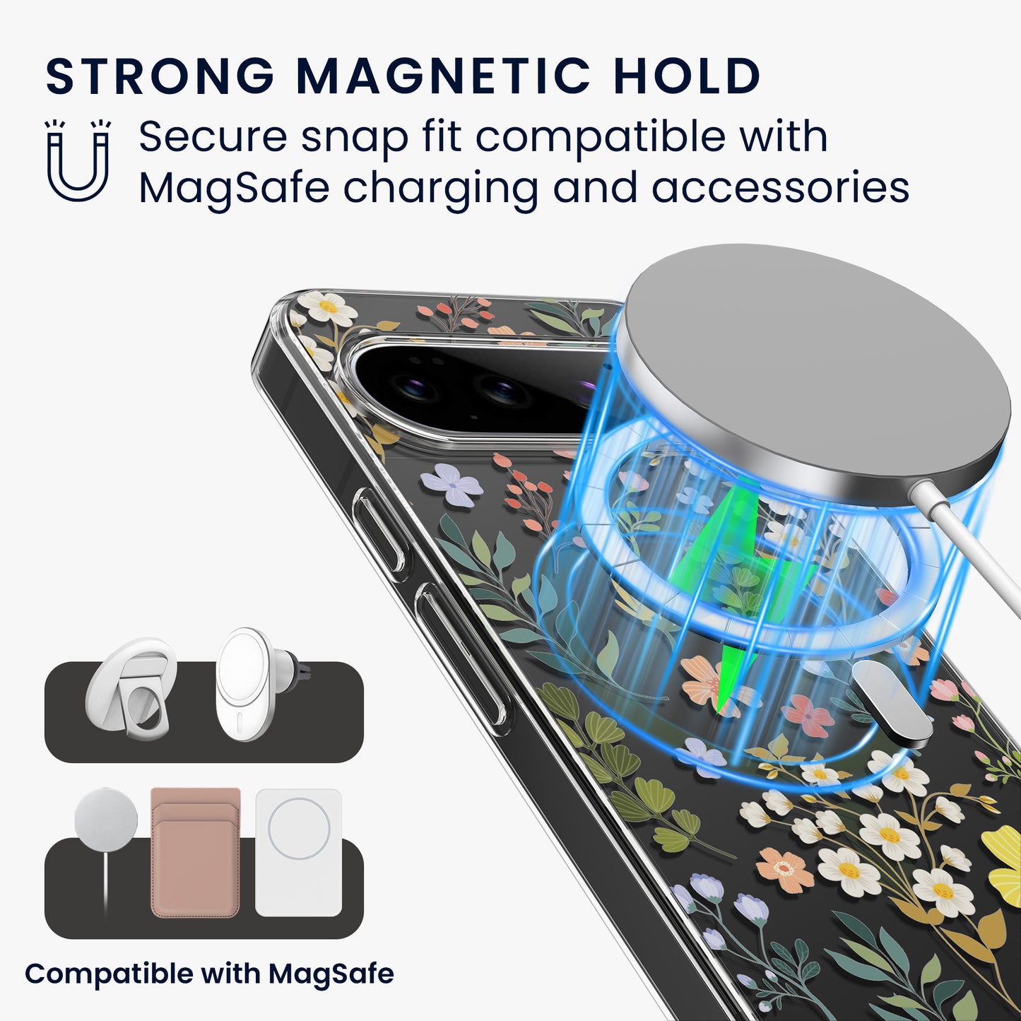 kwmobile kristallklares Hardcase kompatibel mit Google Pixel 11 Pro Hülle - kompatibel mit MagSafe - Acryl-Hülle mit TPU Case - Zauberhafte Blumen Gelb  [dsg01]