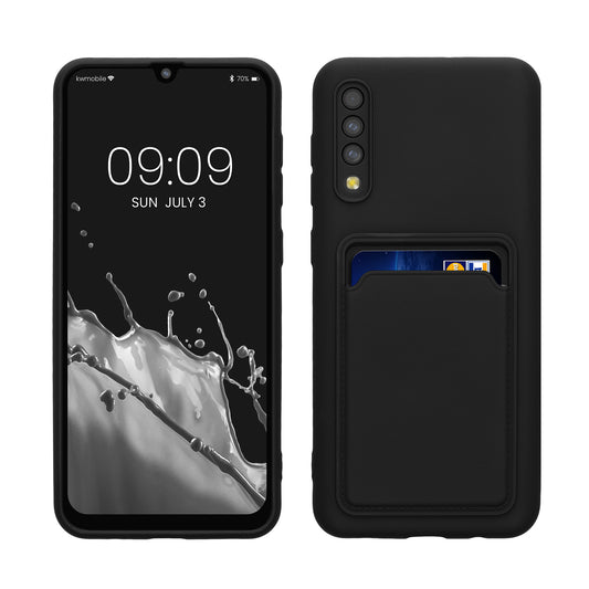 kwmobile Handyhülle für Samsung Galaxy A50 Hülle mit Kartenfach - TPU Case - Kabelloses Laden - Schutzhülle Cover in Schwarz Schwarz  