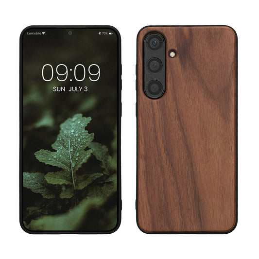 kwmobile Handyhülle für Samsung Galaxy S24 Plus Hülle Holz - Case mit TPU Bumper - Stoßfestes Hardcase - Schutzhülle Cover in Dunkelbraun Dunkelbraun  