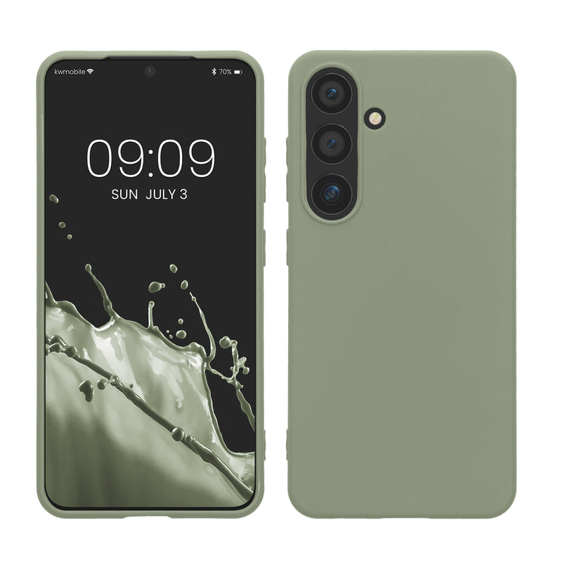 kwmobile Handyhülle für Samsung Galaxy S24 Hülle - TPU Case - Kabelloses Laden - Schutzhülle Cover in Graugrün Graugrün  