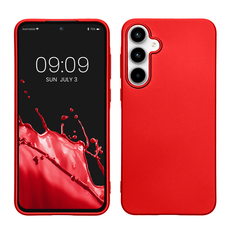 kwmobile Handyhülle für Samsung Galaxy A55 5G Hülle - Silikon Case metallisch schimmernd - Schutzhülle Cover - Metallic Dunkelrot Metallic Dunkelrot  