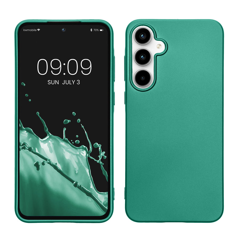 kwmobile Handyhülle für Samsung Galaxy A55 5G Hülle - Silikon Case metallisch schimmernd - Schutzhülle Cover - Metallic Dunkelgrün Metallic Dunkelgrün  
