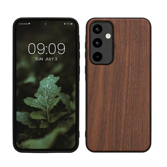 kwmobile Handyhülle für Samsung Galaxy A55 5G Hülle Holz - Case mit TPU Bumper - Stoßfestes Hardcase - Schutzhülle Cover in Dunkelbraun Dunkelbraun  