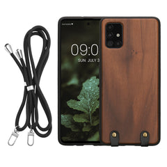 kwmobile Necklace Case kompatibel mit Samsung Galaxy A51 Hülle - Holz TPU Cover mit Handykette - Band Handyhülle Dunkelbraun Dunkelbraun  