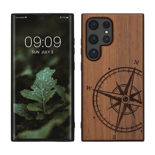 kwmobile Handyhülle für Samsung Galaxy S24 Ultra Hülle Holz - Case mit TPU Bumper - Stoßfestes Hardcase - Schutzhülle Cover in Dunkelbraun Dunkelbraun  [dsg01]