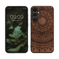 kwmobile Handyhülle für Samsung Galaxy S23 FE Hülle Holz - Case mit TPU Bumper - Stoßfestes Hardcase - Schutzhülle Cover in Dunkelbraun Dunkelbraun  [dsg02]