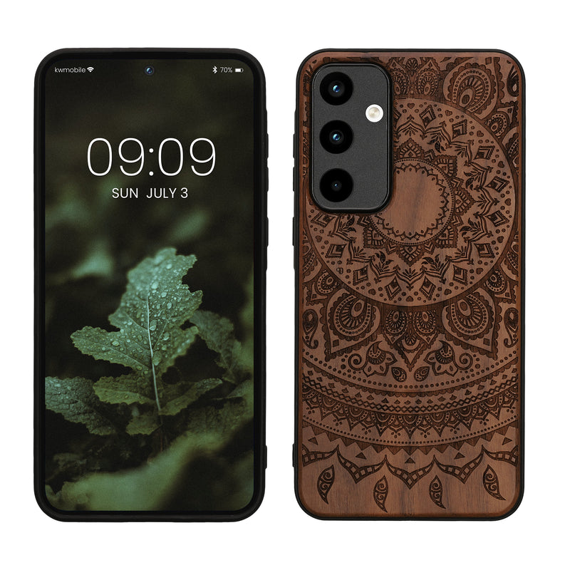 kwmobile Handyhülle für Samsung Galaxy A55 5G Hülle Holz - Case mit TPU Bumper - Stoßfestes Hardcase - Schutzhülle Cover in Dunkelbraun Dunkelbraun  [dsg03]