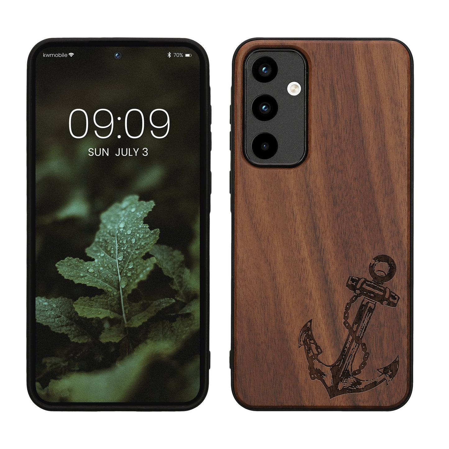 kwmobile Handyhülle für Samsung Galaxy A55 5G Hülle Holz - Case mit TPU Bumper - Stoßfestes Hardcase - Schutzhülle Cover in Dunkelbraun Dunkelbraun  [dsg04]