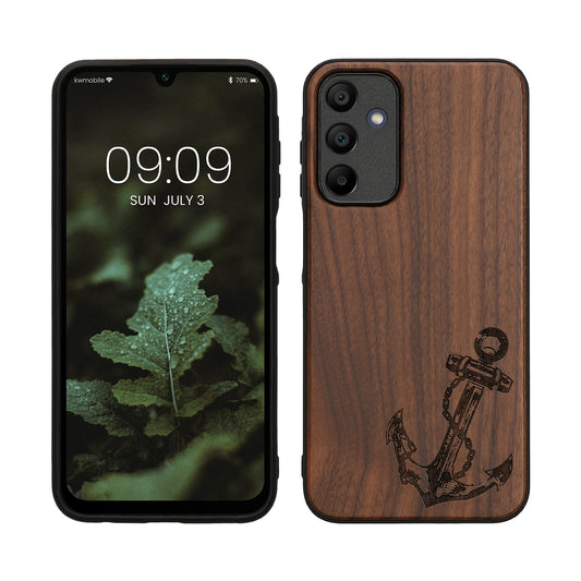 kwmobile Handyhülle für Samsung Galaxy A15 5G Hülle Holz - Case mit TPU Bumper - Stoßfestes Hardcase - Schutzhülle Cover in Dunkelbraun Dunkelbraun  [dsg03]