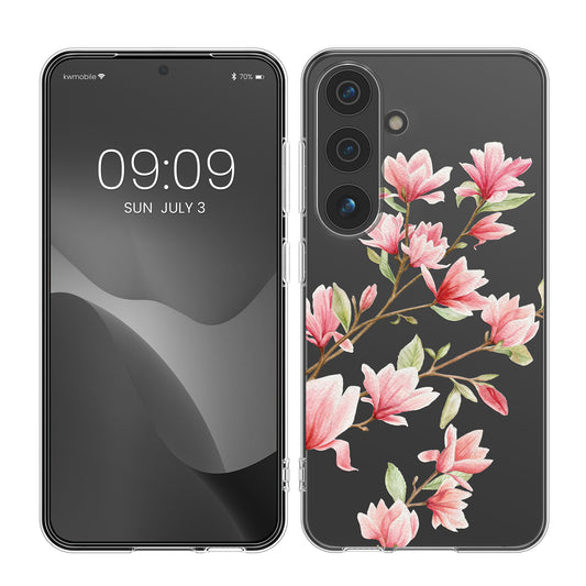 kwmobile Case kompatibel mit Samsung Galaxy S24 - Hülle Silikon transparent Magnolien Rosa Weiß Transparent Rosa  [dsg01]