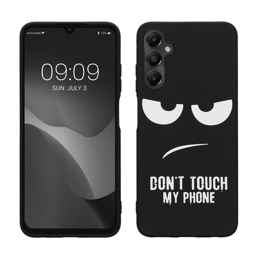 kwmobile Hülle kompatibel mit Samsung Galaxy A05s - Handyhülle Silikon Case - Don't touch my Phone Weiß Schwarz Weiß  [dsg01]