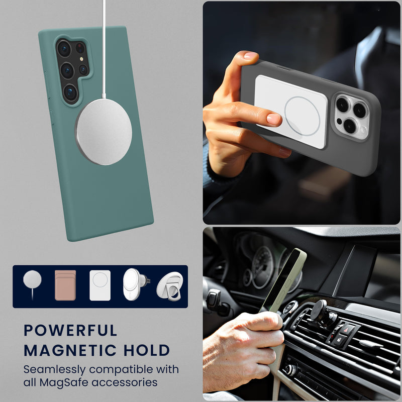 kwmobile Hülle kompatibel mit Samsung Galaxy S24 Ultra Hülle - magnetisches Silikon Case kompatibel mit MagSafe - Cover gummiert