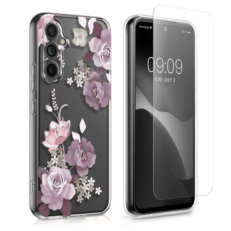 kwmobile Hülle kompatibel mit Samsung Galaxy A54 5G Handyhülle - Silikon Case transparent - Mit Glas Schutzfolie