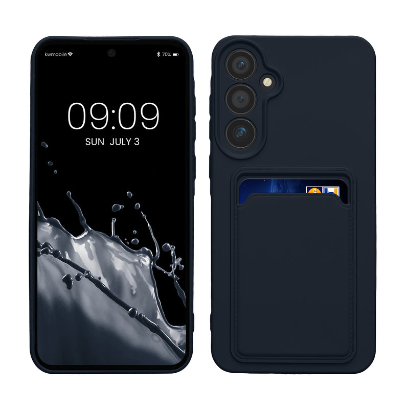 kwmobile Handyhülle für Samsung Galaxy A55 5G Hülle mit Kartenfach - TPU Case - Kabelloses Laden - Schutzhülle Cover in Dunkelblau Dunkelblau  
