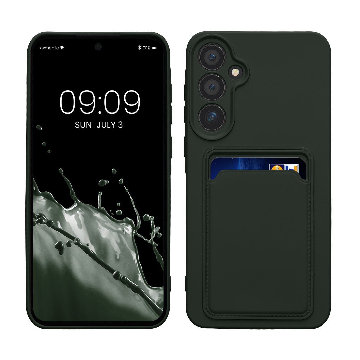 kwmobile Handyhülle für Samsung Galaxy A55 5G Hülle mit Kartenfach - TPU Case - Kabelloses Laden - Schutzhülle Cover in Dunkelgrün Dunkelgrün  