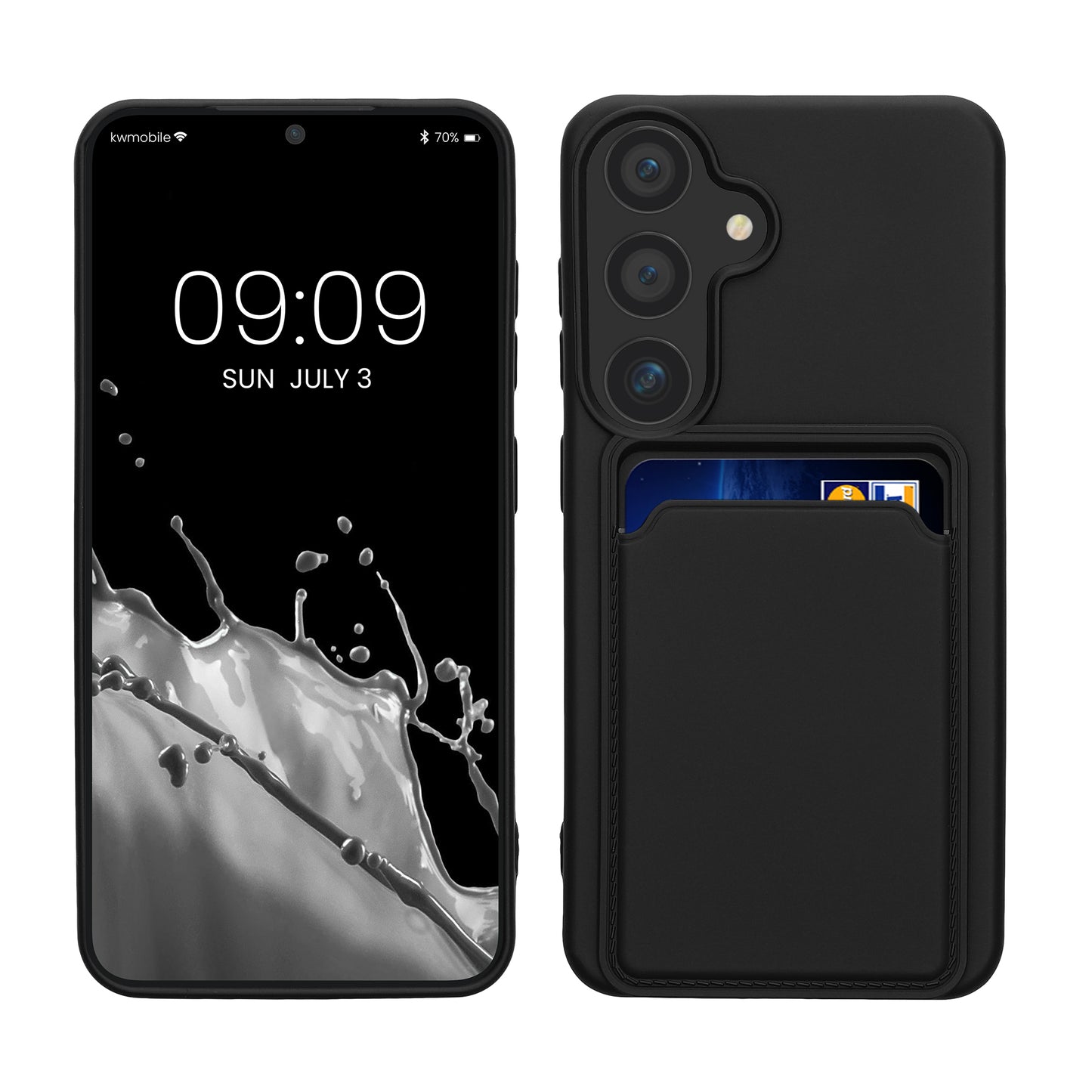kwmobile Handyhülle für Samsung Galaxy S24 Hülle mit Kartenfach - TPU Case - Kabelloses Laden - Schutzhülle Cover in Schwarz Schwarz  
