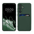 kwmobile Handyhülle für Samsung Galaxy S24 Hülle mit Kartenfach - TPU Case - Kabelloses Laden - Schutzhülle Cover in Dunkelgrün Dunkelgrün  