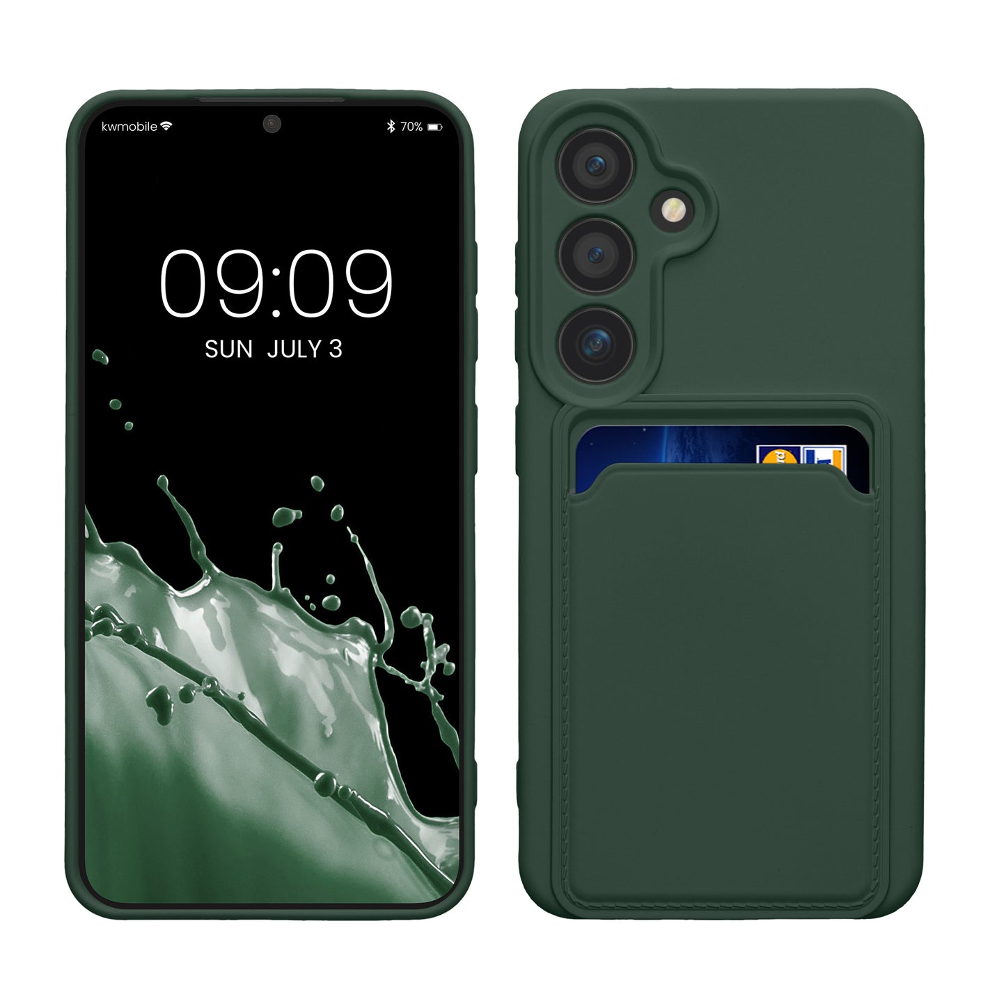 kwmobile Handyhülle für Samsung Galaxy S24 Hülle mit Kartenfach - TPU Case - Kabelloses Laden - Schutzhülle Cover in Dunkelgrün Dunkelgrün  