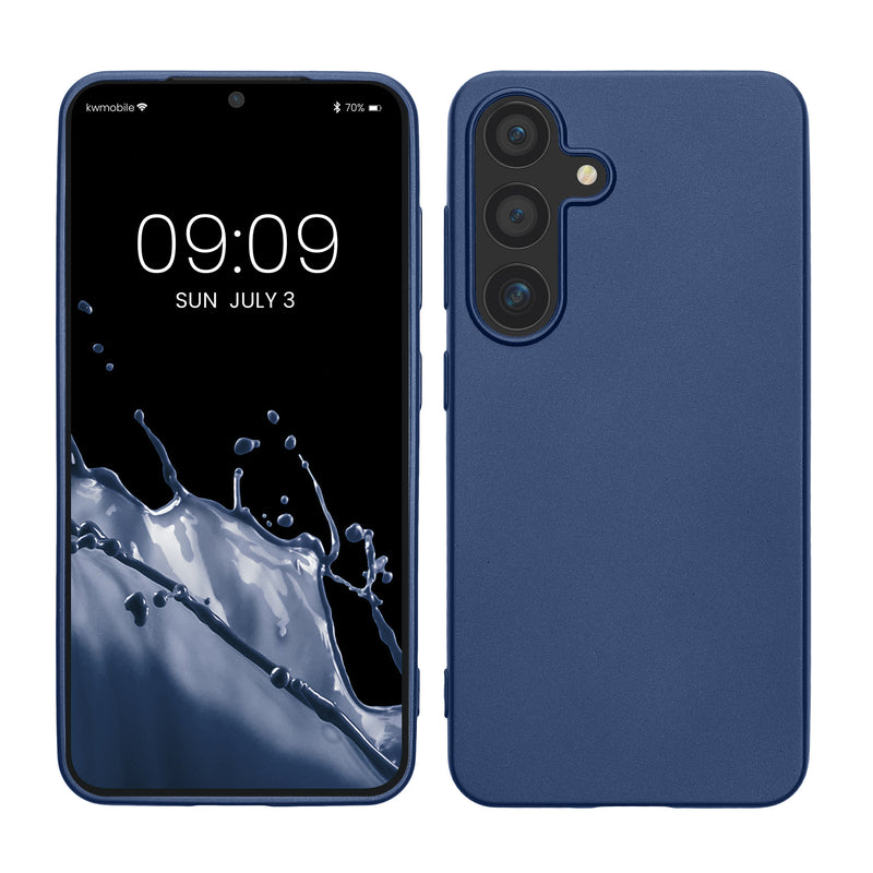 kwmobile Handyhülle für Samsung Galaxy S25 Hülle - Silikon Case metallisch schimmernd - Schutzhülle Cover - Metallic Blau Metallic Blau  