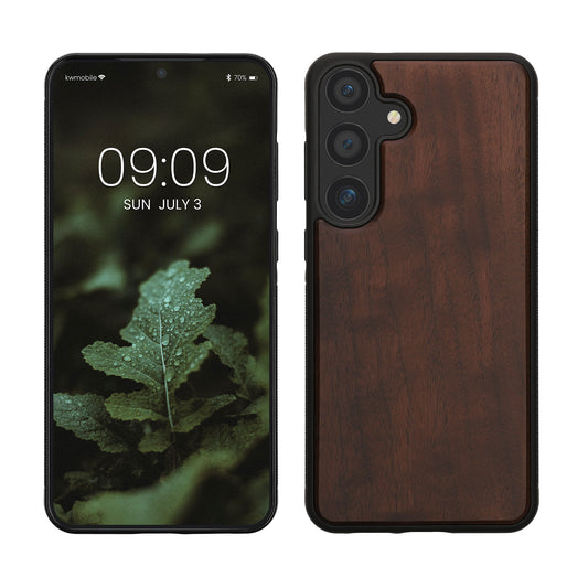 kwmobile Handyhülle für Samsung Galaxy S25 Plus Hülle Holz - Case mit TPU Bumper - Stoßfestes Hardcase - Schutzhülle Cover in Dunkelbraun Dunkelbraun  