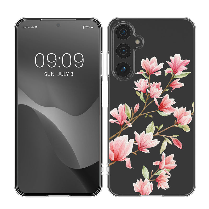 kwmobile Case kompatibel mit Samsung Galaxy A16 5G - Hülle Silikon transparent Magnolien Rosa Weiß Transparent Rosa  [dsg01]