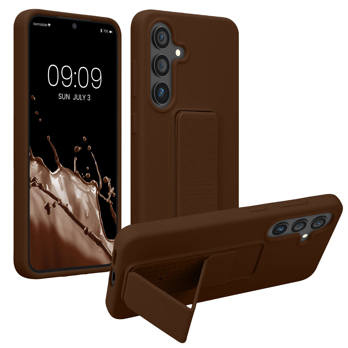 kwmobile Handyhülle für Samsung Galaxy S25 Hülle - TPU Silikon Case mit Fingerhalter und Stand - Schutzhülle Cover in Chocolate Chocolate