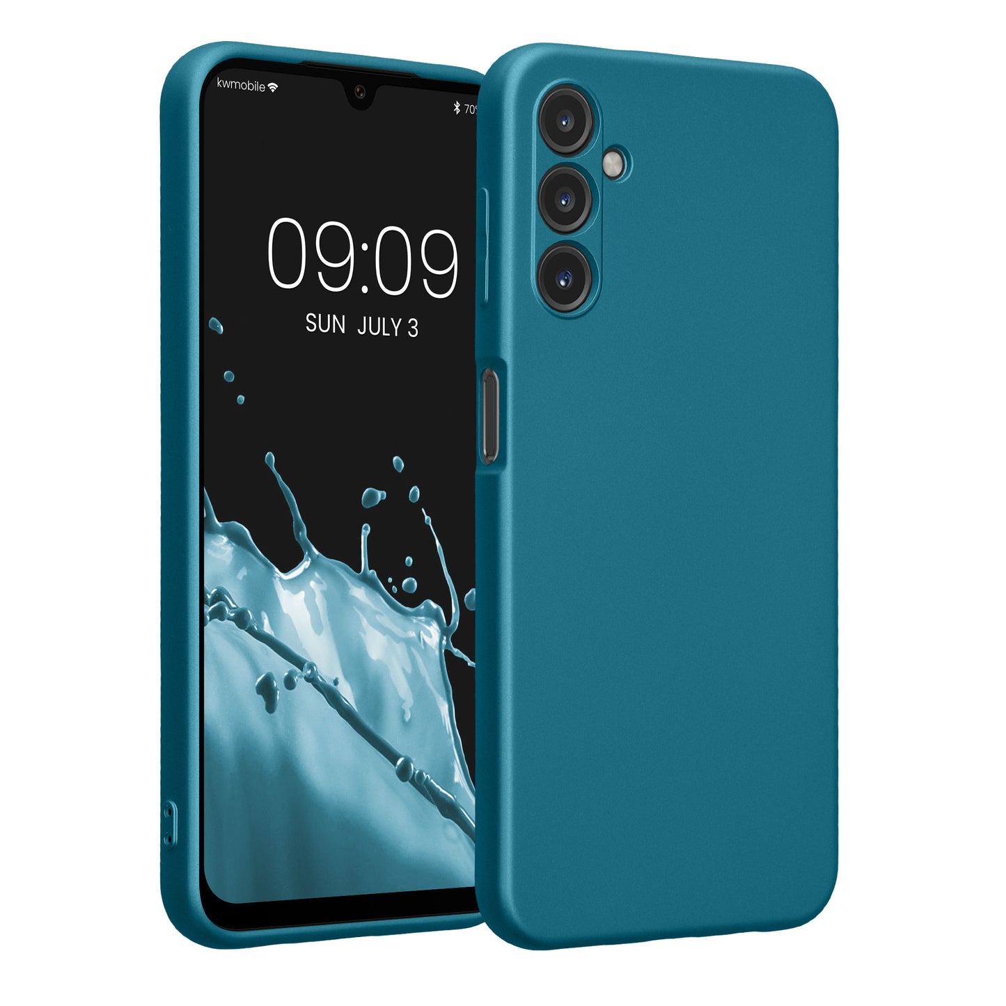 kwmobile Handyhülle für Samsung Galaxy A14 5G Hülle - weiche Silikon Case metallisch schimmernd - Schutzhülle Cover - Metallic Karibikblau Metallic Karibikblau  